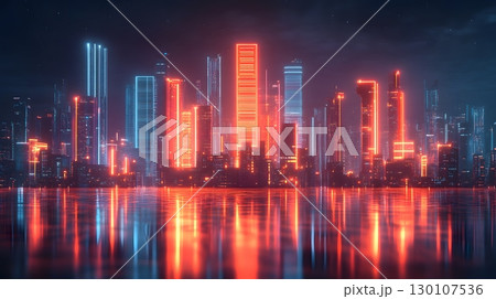 Futuristic Cityscape with Neon Lights at Night Futuristic Cityscape with Neon Lights at Night 130107536