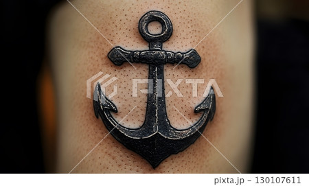 Classic Black Ink Anchor Tattoo on Skin 130107611