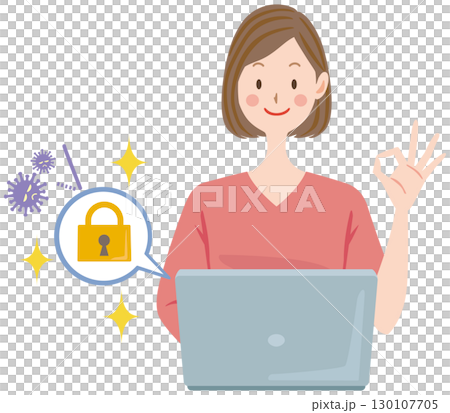 A woman taking security measures on her computer A woman taking security measures on her computer 130107705