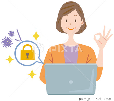 パソコンのセキュリティ対策をする中年女性 130107706