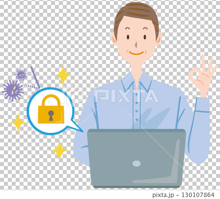 中年男子為他的電腦採取安全措施 130107864