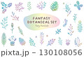 幻想的なパステルカラーのボタニカルモチーフイラストセット 130108056