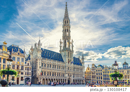 The Grand-Place Grote Markt Big Market square in Brussels city historical center with crowd people tourists, Town Hall Brabantine Gothic style and Baroque guildhalls Guilds of Brussels, Belgium The Grand-Place Grote Markt Big Market square in Brussels city historical center with crowd people tourists, Town Hall Brabantine Gothic style and Baroque guildhalls Guilds of Brussels, Belgium 130108417
