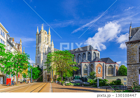 Sint-Baafs Cathedral of Saint Bavo Roman Catholic Church Sint-Baafskathedraal Gothic building with tower in Ghent city historical center, East Flanders province, Flemish Region, Belgium Sint-Baafs Cathedral of Saint Bavo Roman Catholic Church Sint-Baafskathedraal Gothic building with tower in Ghent city historical center, East Flanders province, Flemish Region, Belgium 130108447