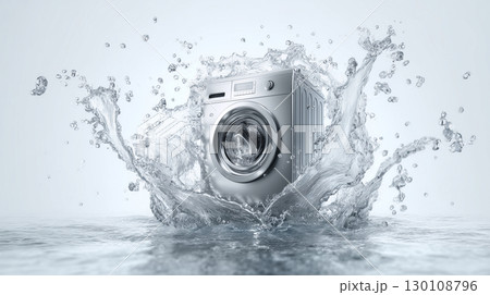 洗濯機に水が豪快にかかる瞬間 130108796