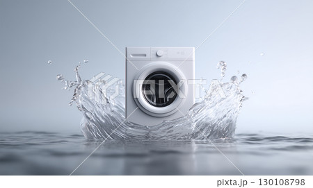 渦巻く水に囲まれた洗濯機 130108798