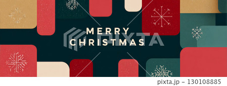 A festive Christmas card design with the words 'Merry Christmas' surrounded by snowflakes on a colorful background. A festive Christmas card design with the words 'Merry Christmas' surrounded by snowflakes on a colorful background. 130108885