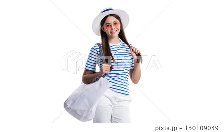teen girl in summer style on white background. photo of teen girl in summer style. 130109039
