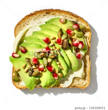 healthy breakfast sandwich with avocado 130109451