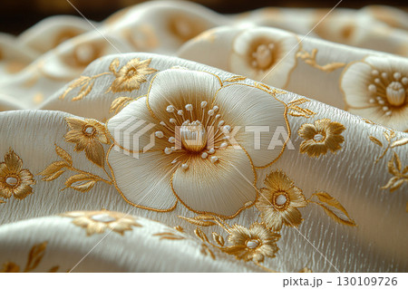 Gold-thread embroidered brocade fabric for haute couture or decor. Gold-thread embroidered brocade fabric for haute couture or decor. 130109726