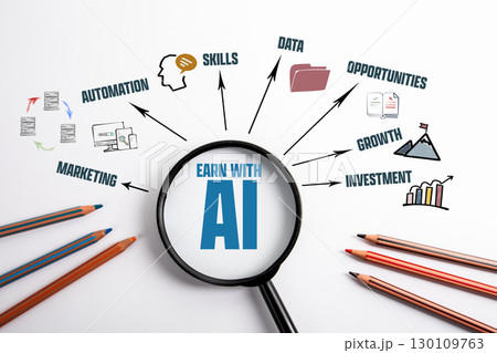 Earn with AI Concept Strategy. Marketing Data Growth Investment, and Automation 130109763