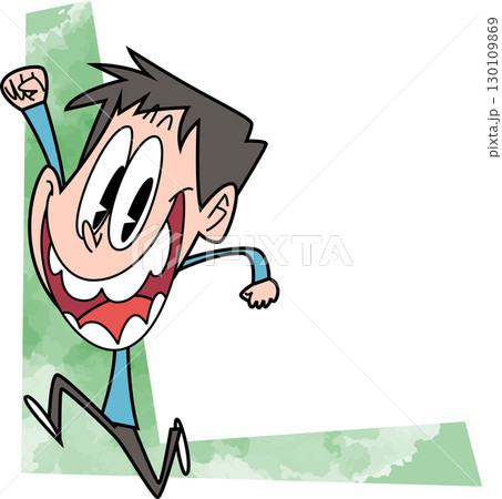 拳をあげて大きく口を開けた男性コピースペース 130109869