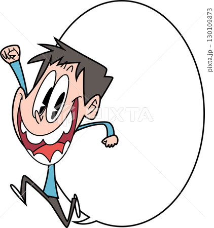 拳をあげて大きく口を開けた男性吹き出し付き 130109873