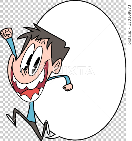 拳をあげて大きく口を開けた男性吹き出し付き 130109873