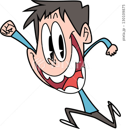 拳をあげて大きく口を開けた男性 130109875