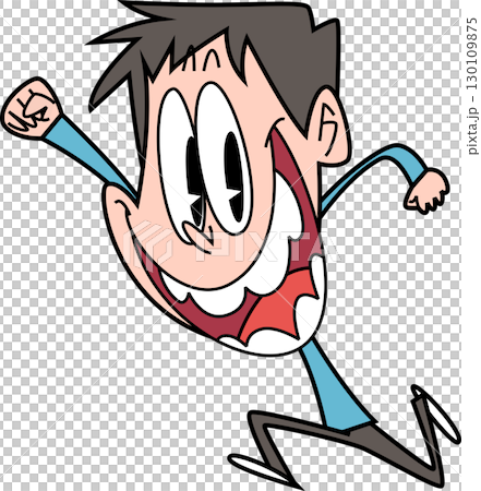 拳をあげて大きく口を開けた男性 130109875