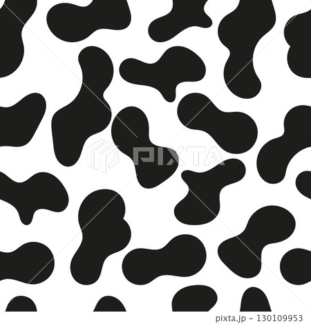 Seamless pattern black and white cow skin, animal print or dalmatian dog stains. Vector illustration. Colorful print can be used for textile, fabric, wrapping, wallpaper etc. Seamless pattern black and white cow skin, animal print or dalmatian dog stains. Vector illustration. Colorful print can be used for textile, fabric, wrapping, wallpaper etc. 130109953