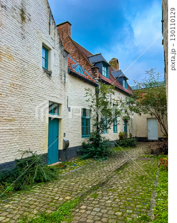 Charming large old house with green doors in leuven's center on an overcast day 130110129