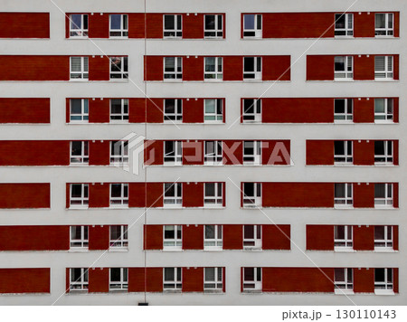 Building windows, white and red walls, new facade 130110143