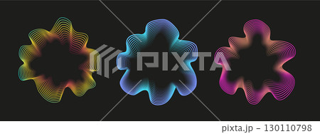Circular dotted equalizer in neon colors. Vector sound wave spectrum for audio visualization, music, and radar icons. 130110798