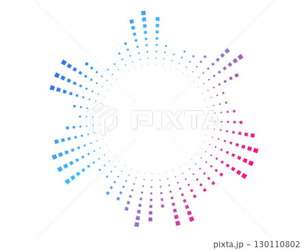 Circular neon audio spectrum with dotted equalizer pattern. Vector sound wave for music apps, voice signals, or radar icons. 130110802