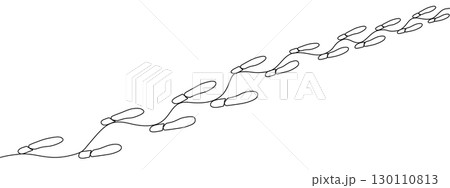 Continuous line drawing of shoe prints in a diagonal path. Minimal linear design representing men s or women s footwear footprints. Vector illustration 130110813