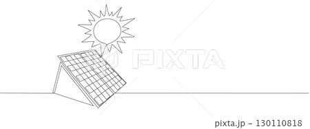 Drawing of solar panel with one continuous line. Renewable solar energy concept. Vector editable stroke in simple linear style 130110818