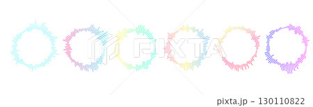Multicolored neon dot wave forming a circular audio spectrum. Energetic and vivid vector illustration for music and tech inspired visuals. 130110822