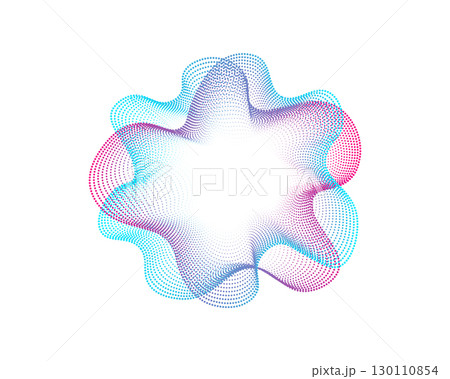 Collection of colorful neon round sound dots waves. Sound curve, radio frequency spectrum lines for equalizer . set of colorful music poster and banner cliparts. Vector illustration. 130110854