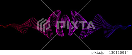 Abstract fluent gradient wavy lines of the sound wave. Dynamic pulsating wave. Musical neon concept, symbols of the frequency of digital music. Vector illustration on a black background 130110914