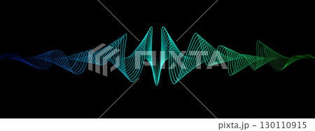 Abstract wavy lines of the sound wave. Dynamic pulsating wave. Musical neon concept, symbols of the frequency of digital music. Vector illustration on a black background 130110915