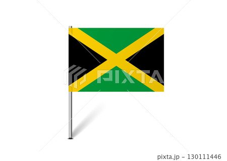 Jamaica flag - map pin flag representing a country cultural identity and heritage. The essence of national pride and unity. Map pin flag stuck in a white background Jamaica flag - map pin flag representing a country cultural identity and heritage. The essence of national pride and unity. Map pin flag stuck in a white background 130111446