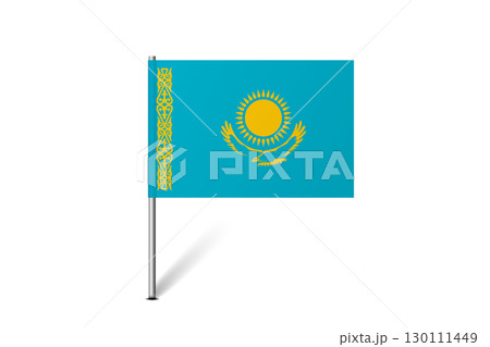 Kazakhstan flag - map pin flag representing a country cultural identity and heritage. The essence of national pride and unity. Map pin flag stuck in a white background 130111449