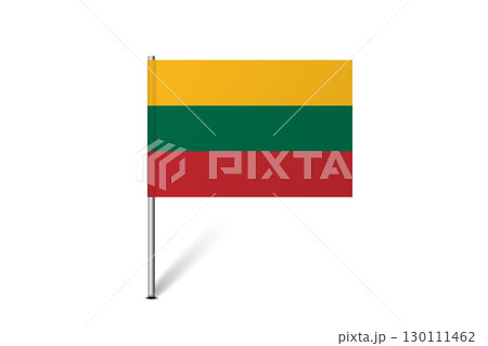 Lithuania flag - map pin flag representing a country cultural identity and heritage. The essence of national pride and unity. Map pin flag stuck in a white background Lithuania flag - map pin flag representing a country cultural identity and heritage. The essence of national pride and unity. Map pin flag stuck in a white background 130111462