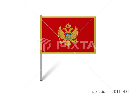 Montenegro flag - map pin flag representing a country cultural identity and heritage. The essence of national pride and unity. Map pin flag stuck in a white background 130111480