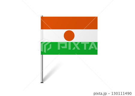 Niger flag - map pin flag representing a country cultural identity and heritage. The essence of national pride and unity. Map pin flag stuck in a white background Niger flag - map pin flag representing a country cultural identity and heritage. The essence of national pride and unity. Map pin flag stuck in a white background 130111490