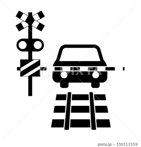 踏切で一時停止する車と遮断機のイラスト 踏切で一時停止する車と遮断機のイラスト 130111559