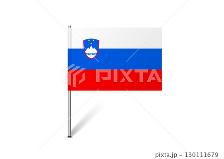 Slovenia flag - map pin flag representing a country cultural identity and heritage. The essence of national pride and unity. Map pin flag stuck in a white background 130111679