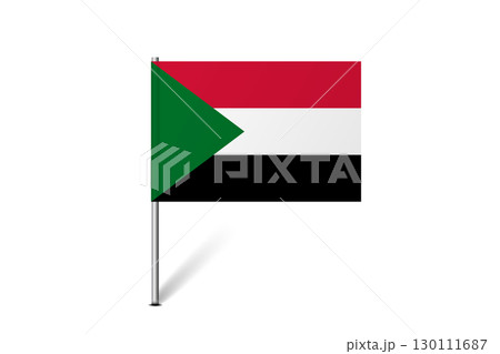 Sudan flag - map pin flag representing a country cultural identity and heritage. The essence of national pride and unity. Map pin flag stuck in a white background 130111687