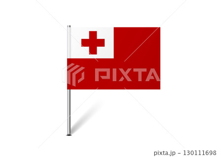 Tonga flag - map pin flag representing a country cultural identity and heritage. The essence of national pride and unity. Map pin flag stuck in a white background 130111698
