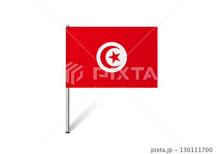 Tunisia flag - map pin flag representing a country cultural identity and heritage. The essence of national pride and unity. Map pin flag stuck in a white background 130111700