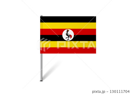 Uganda flag - map pin flag representing a country cultural identity and heritage. The essence of national pride and unity. Map pin flag stuck in a white background 130111704