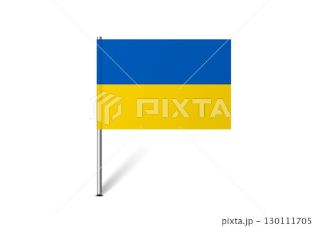 Ukraine flag - map pin flag representing a country cultural identity and heritage. The essence of national pride and unity. Map pin flag stuck in a white background 130111705