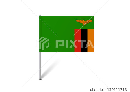 Zambia flag - map pin flag representing a country cultural identity and heritage. The essence of national pride and unity. Map pin flag stuck in a white background. 130111718