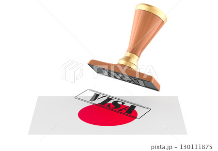 Japan Visa Approved with Rubber Stamp and flag, 3D rendering 130111875