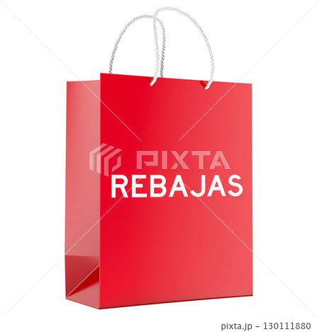 REBAJAS shopping bag, sale on Spanish. 3D rendering REBAJAS shopping bag, sale on Spanish. 3D rendering 130111880