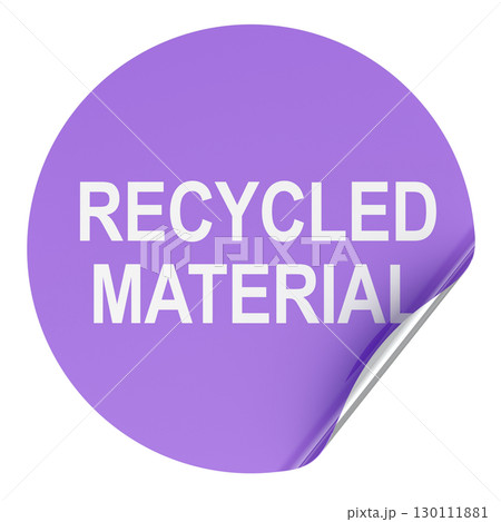 Recycled Material, purple sticker with curled corner. 3D rendering Recycled Material, purple sticker with curled corner. 3D rendering 130111881