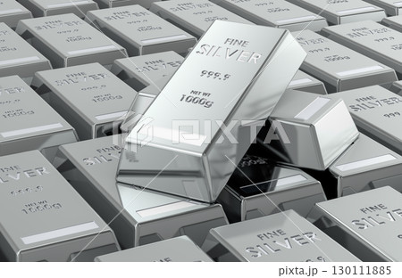 Silver bullion bars 999.9 fine, background. 3D rendering 130111885