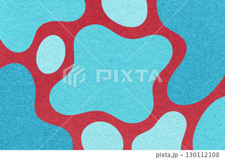Abstract blue, turquoise and red background with amorphous shapes and spots, paper texture in flat organic design 130112108
