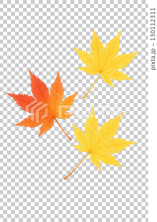紅葉したモミジの葉セット 秋の落ち葉イラスト素材（切り抜きPNG） 130112311
